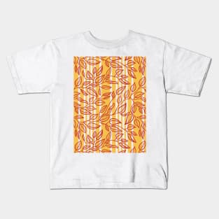 Minimalist Leaf Line Art Illustration as a Seamless Surface Pattern Design Kids T-Shirt